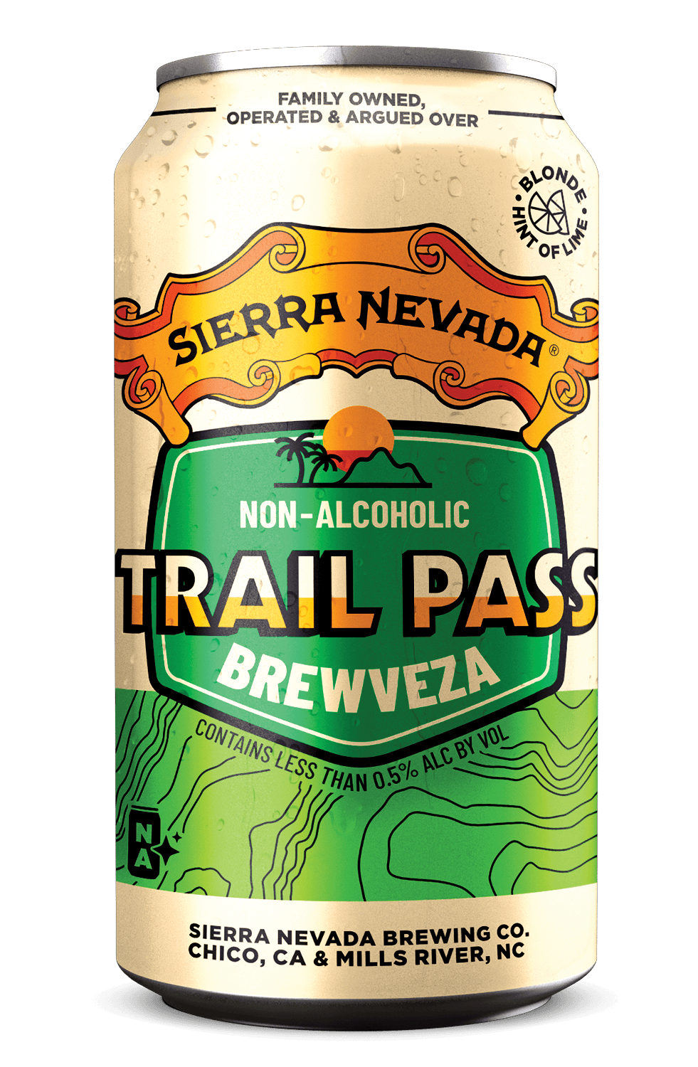 An individual can of Sierra Nevada non-alcoholic Trail Pass Brewveza